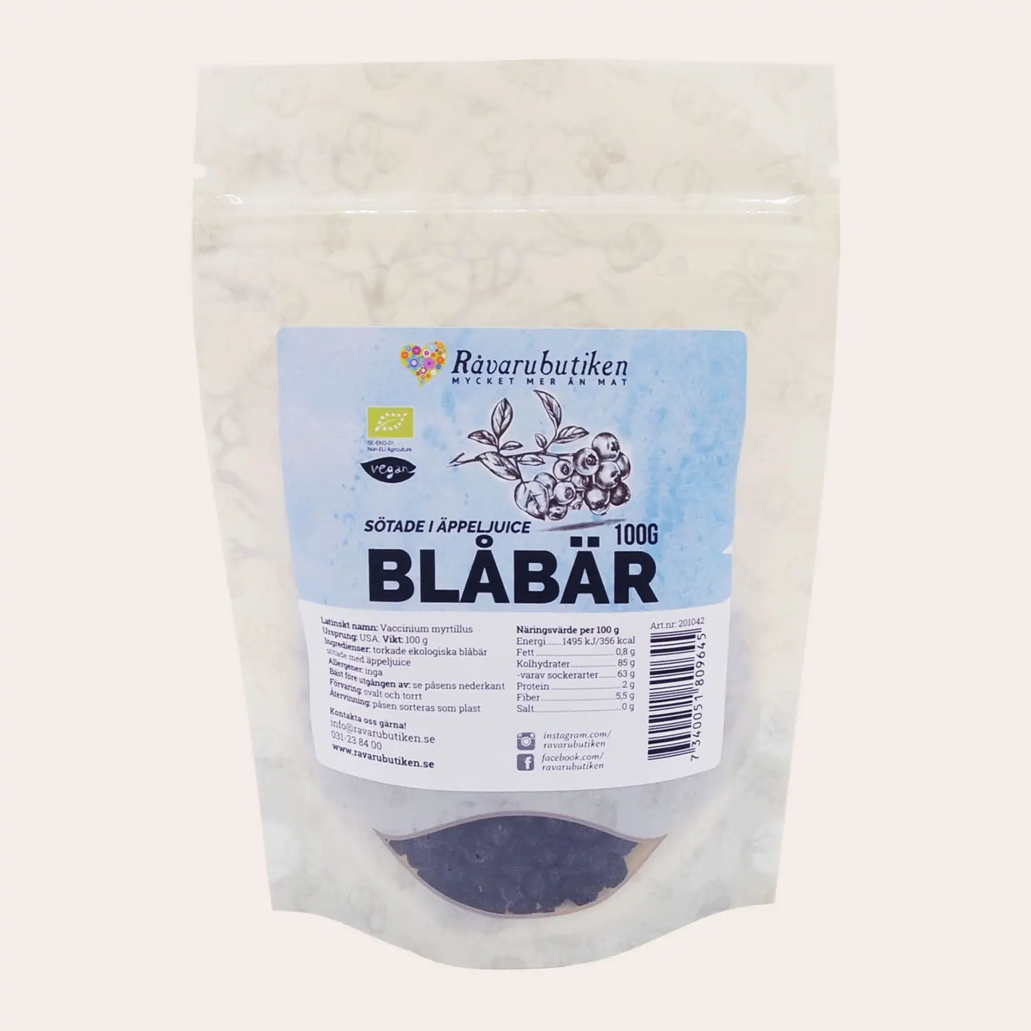 Blåbär Sötade med Äpplejuice EU RAW&EKO 100g